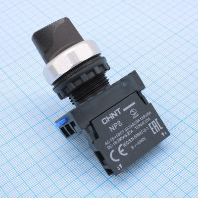 Переключатель NP8-10X/212 2 положения 1НО IP65 с фиксацией без подсветки черн. CHINT 578661