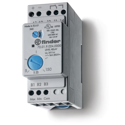 Реле контроля уровня настраиваемый диапазон чувствительности 5…150кОм 240В AC выход 1CO 16А модульное 35мм IP20 720182400000
