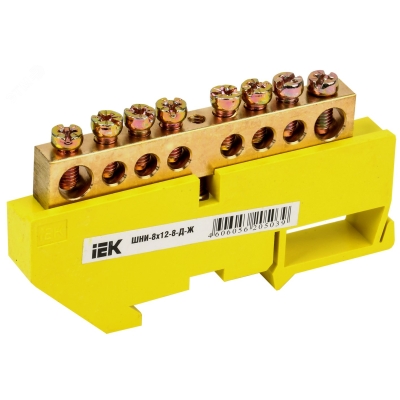 Шина PE "земля" на DIN-изол ШНИ-8х12-8-Д-Ж YNN10-812-8D-K05