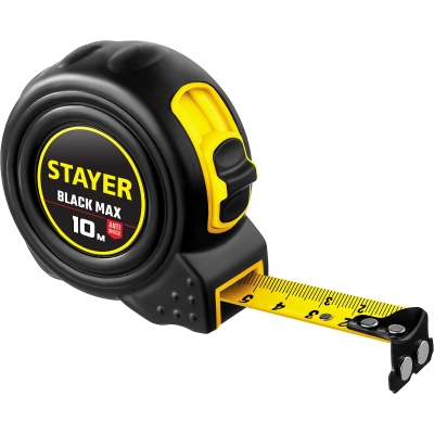 STAYER BlackMax, 10 м х 25 мм, рулетка с двумя фиксаторами, Professional (3410-010)