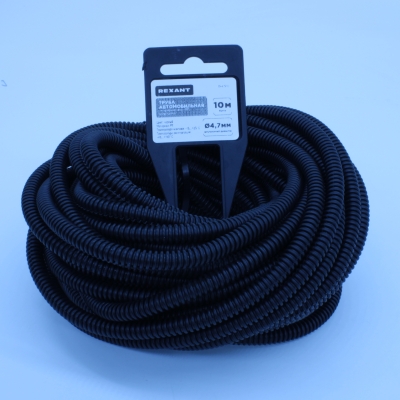 Труба автомобильная гофрированная ПП разрезная d4.6мм черн. (уп.10м) Rexant 15-0510