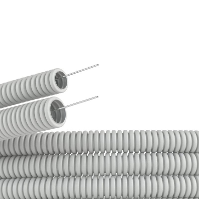 Труба гофрированная ПВХ гибкая легкая d16мм с протяжкой сер. 9191625