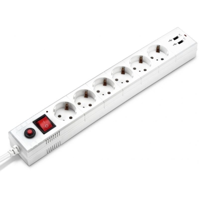 Удлинитель с сетевым фильтром 6х5м с заземл. 10А IP20 BU-SP5_USB_2A-W CCA бел. 992316
