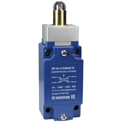 ВП 36-2102М-66 У2 (XCKJ167H29),толкатель с роликом,1з+1р,мгнов.,30х60 мм,б/сальника,3А,IP66 (ЭТ)