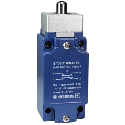 ВП 36-2110М-66 У2 (XCKJ161H29), толкатель, 1з+1р, мгновенный, 30х60 мм, без сальника, 3А, IP66 (ЭТ)